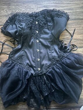 Black Satin Lace Corset Dress